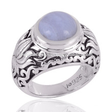 Beautiful Blue Lace Agate set middle in Silver Design Rign At Best Price